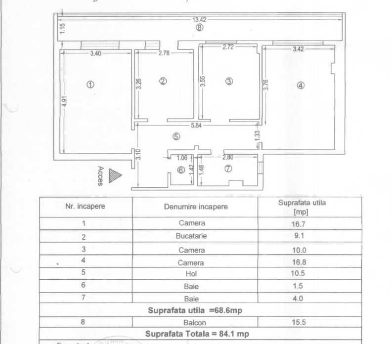 Apartament 3 camere Faleza Nord  parter 69 mp plus 15 mp balcon