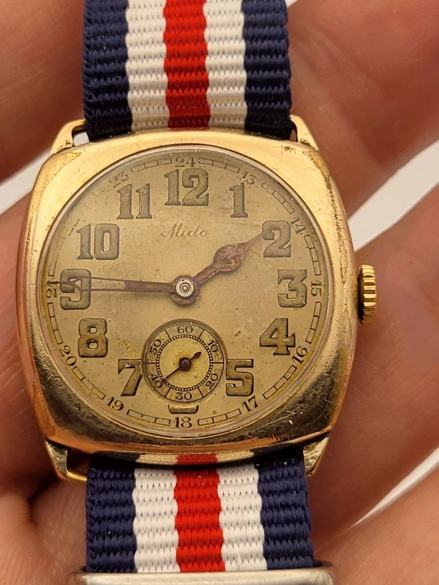 MIDO Trench CEAS 15 jewels WW1 Stil Militar 30mm Gold Plated SwissMade