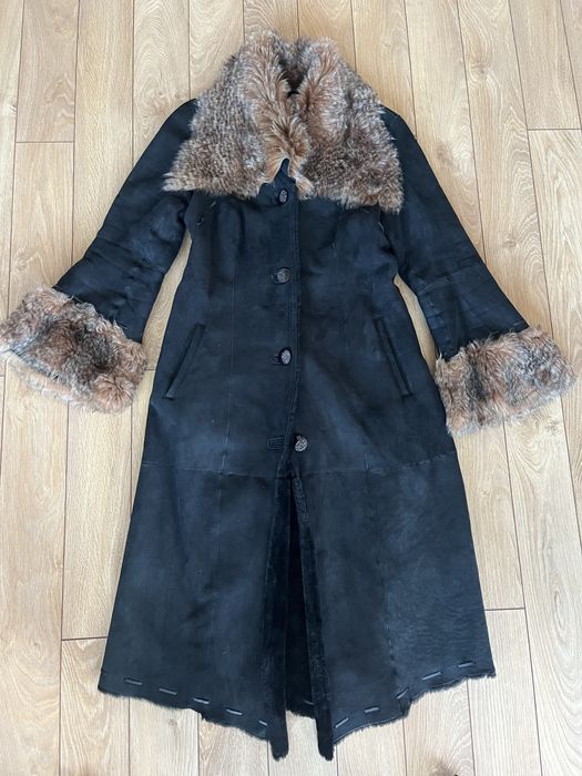 Rockeds черно кожено яке дълго палто С качулка с лисица