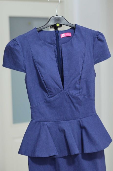 Rochie eleganta cu peplum, bleumarin, XS