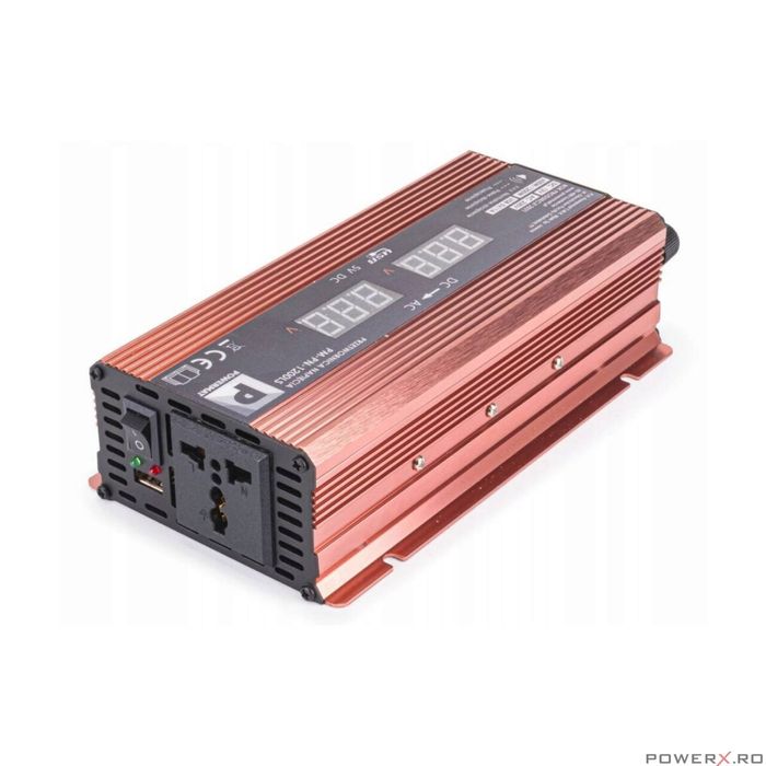 Convertor de tensiune auto, invertor tensiune LCD 12V 1200 W, Powermat