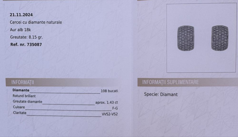 Cercei Aur alb cu Diamante