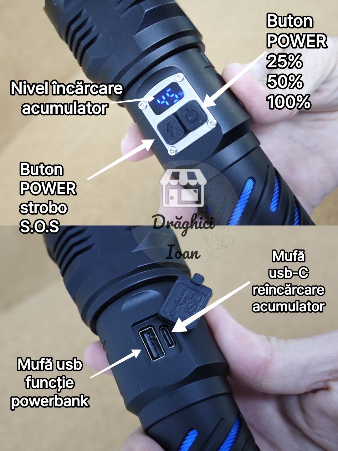 Lanterna S100 LASER FULL DIGITAL - led S100 LASER pt.distanta < 1,6km