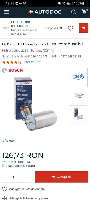 Filtru Bosch Dacia/Renault