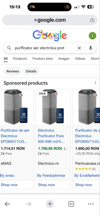 Purificator de aer Electrolux EPO60571UG seria 600, CADR 520 mc/h