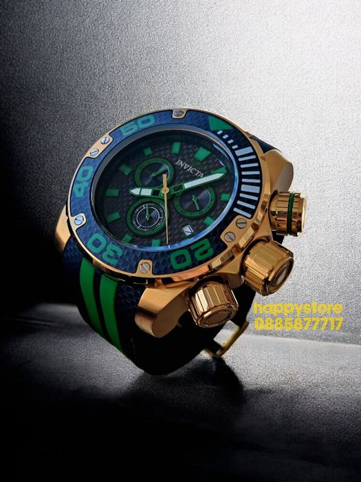 INVICTA Carbon Gold/Green 52 mm, Инвикта нов ръчен часовник