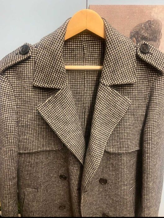 Палто пепит 100% вълна  с колан