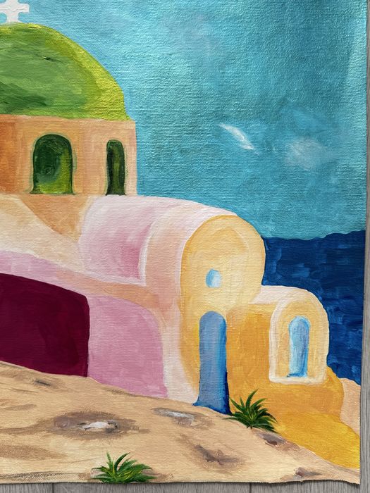 Tablou acrilic 50x70 cm Peisaj mediteranean colorat, pictat manual