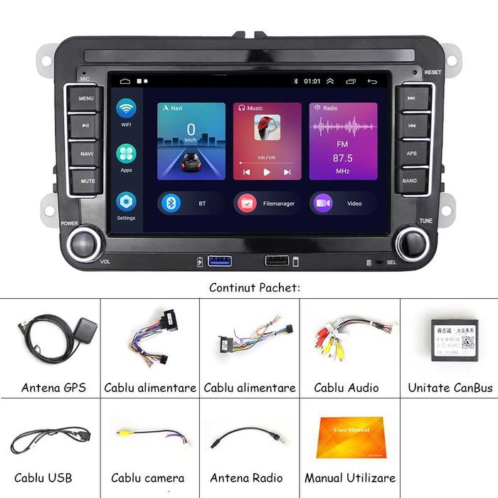 Navigatie Dedicata, 7Inch, 4GB RAM, VW/Skoda/Seat/Passat/Golf, Carplay