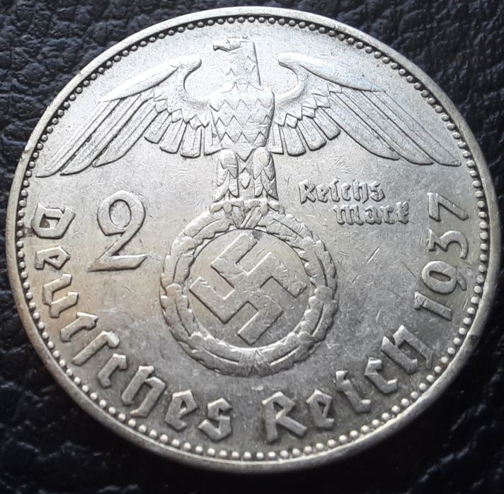 Стара сребърна монета 2 марки 1937 г. буква Е  Германия- прекрасна !