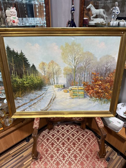 красива стара картина маслени бои платно