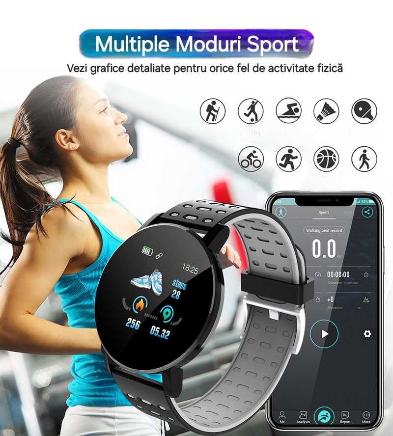 Smartwatch cu zeci de funcții. Apel/Mesaje/Sport/Sănătate. Gri&Negru.