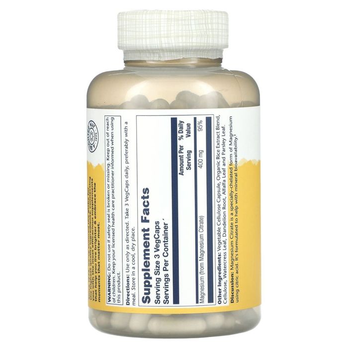 Цитрат магния 180 капсул Solaray, Magnesium Citrate 400мг