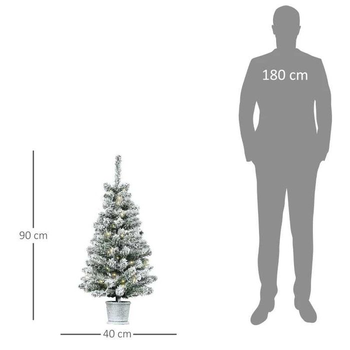 HOMCOM Мини коледна елха Ø40x90 см, Изкуствен сняг, 60 светодиода
