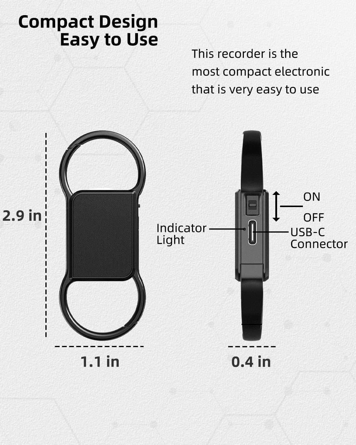 Hinne 64GB ключодържател диктофон, устройство за запис на аудио
