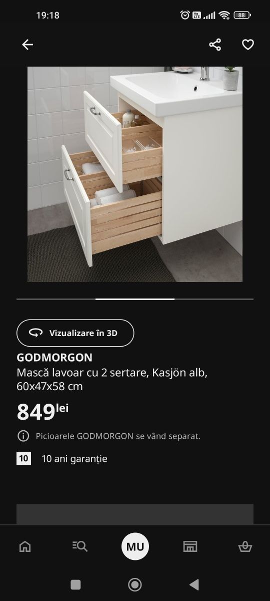 Masca lavoar cu 2 sertare Godmorgon Ikea  60x47x58