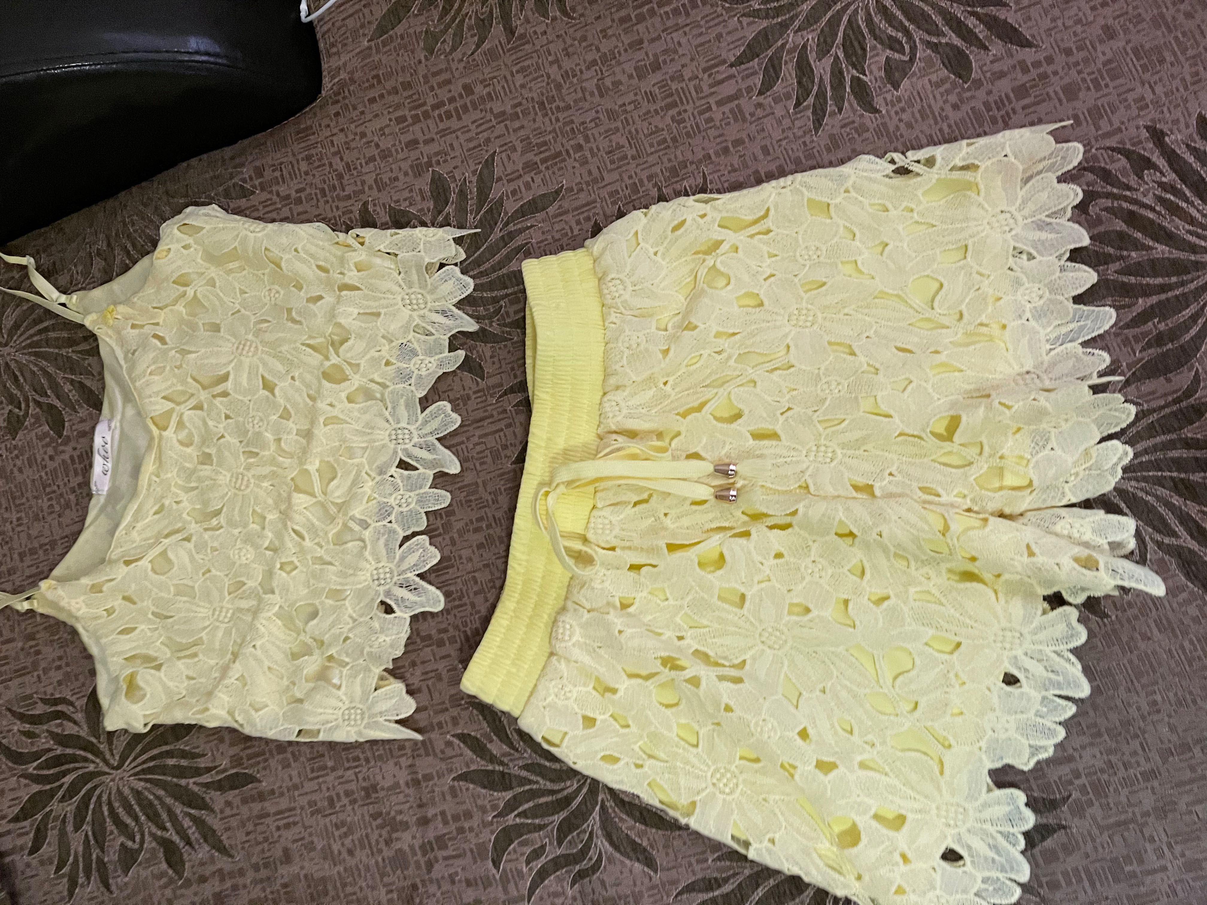Луксозен жълт комплект потниче и къси панталонки супер хит S/M M M/L
