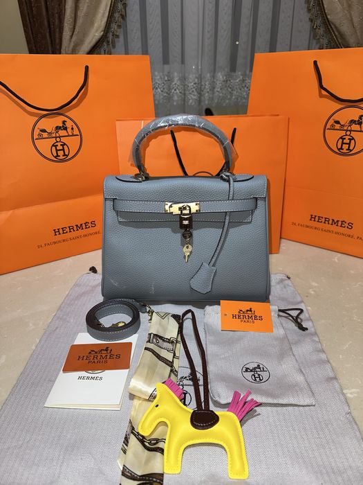 Geanta Hermes Kelly 28cm Light Blue/Accesorii Gold