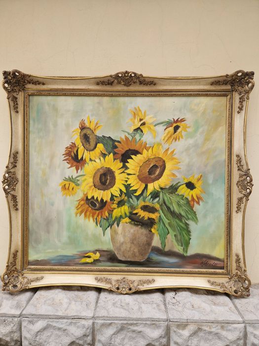 Натюрморт голям антикварен масло платно рамка