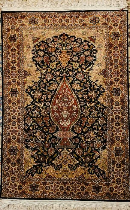 Covor manual persan Ghom 100% matase