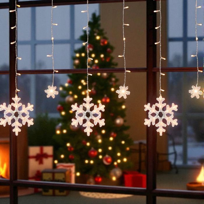 Светлинна led осветление - завеса със снежинки