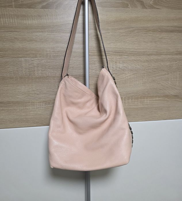 Розова чанта от естествена кожа