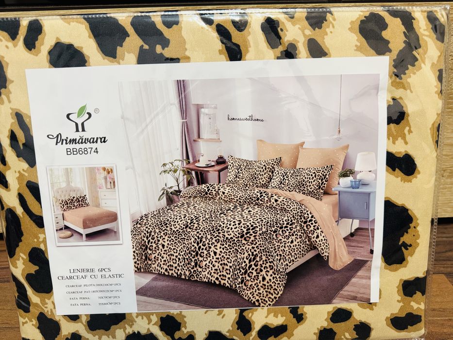 Lenjerii de pat 6 piese-Bumbac 100% Premium-Cearceaf cu Elastic