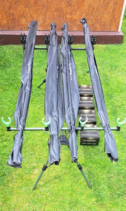 Set Pescuit,4 Lansete Crap 3,90m+4 Mulinete 8000+Rod Pod Echipat