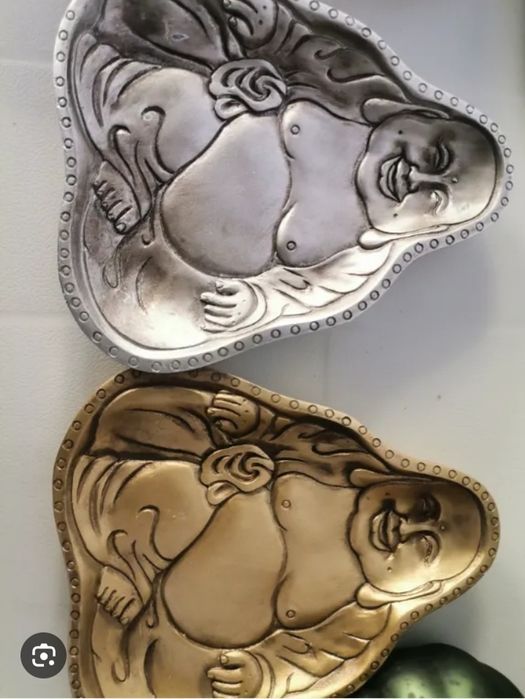 Tavita deco obiect Buddha zâmbitor prosperitate argintiu sa auriu