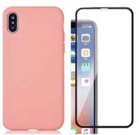 Iphone X XS XR Pachet Husa Silicon Interior Textil + Folie Sticla 11D