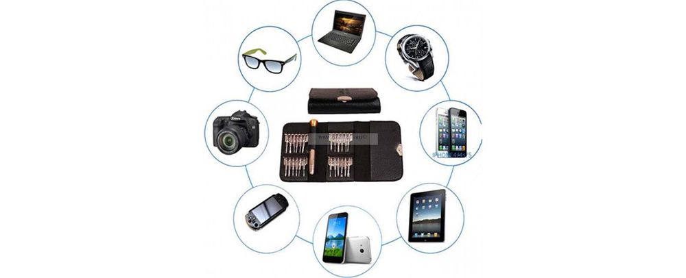 Мини отвертка от 25 части в 1 комплект заедно с кожен портфейл