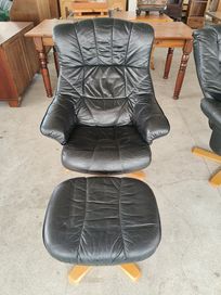 Relax кресло с отоманка от естествена кожа