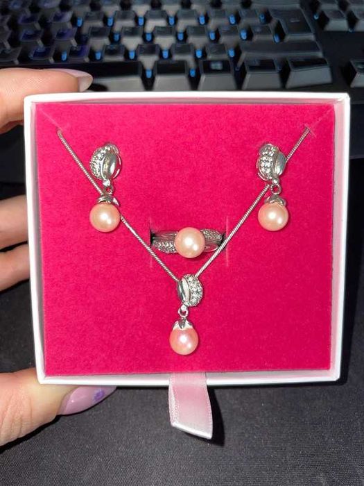 set de argint cu perle artificiale