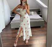 zara Rochie alb midi cu corset floral satin crapatura picior spate gol