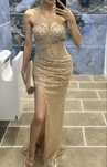 Rochie bej cristale si manusi XS