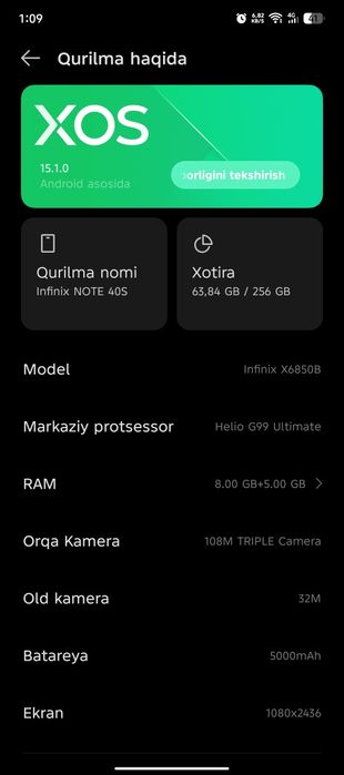Infinix note 40s sotiladi 120 hz ekran pubg 60 fps stabil