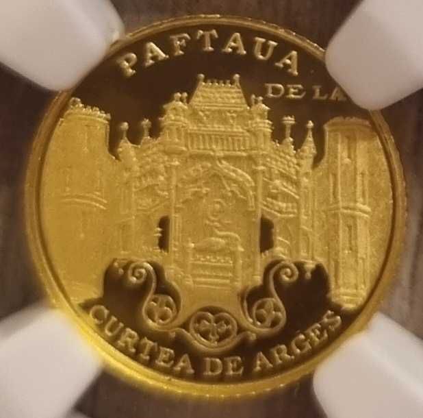 Moneda istoria aurului BNR Paftaua Curtea de Arges gradata NGC PF 69