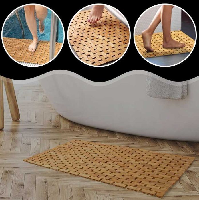 Универсален килим за баня, бамбук, нехлъзгав, влагоустойчив