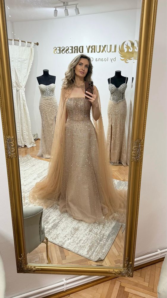 Rochie cu capa, a line, cristale, margele, nasa, kosovo