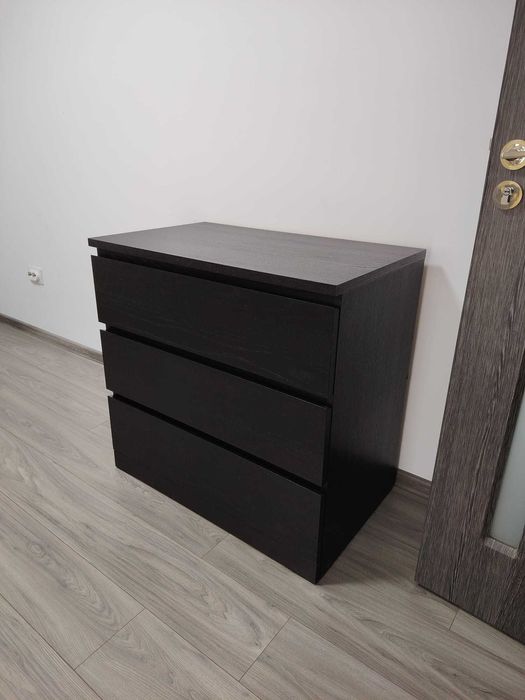 Comodă 3 sertare, negru-maro, 80x78 cm