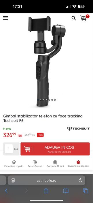 Gimbal stabilizator telefon cu face tracking Techsuit F6
