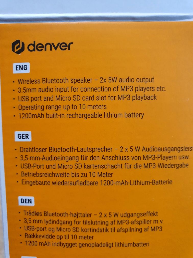 Denver BTS-110 Bluetooth високоговорител черен