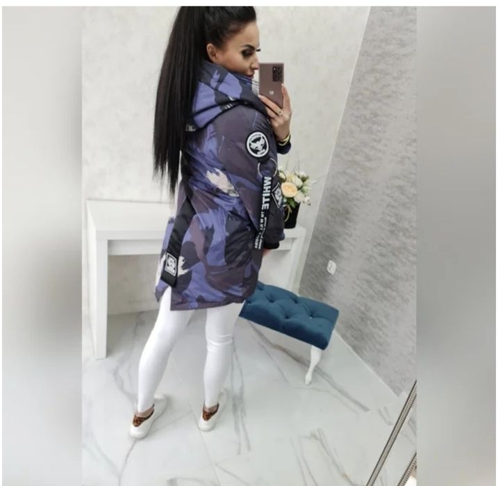 Ефектно дълго яке с цип и тик-так копчета, с асиметрична кройка