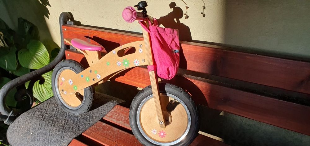 Bicicleta din lemn fara pedale pt copii, fete 2- 3 ani