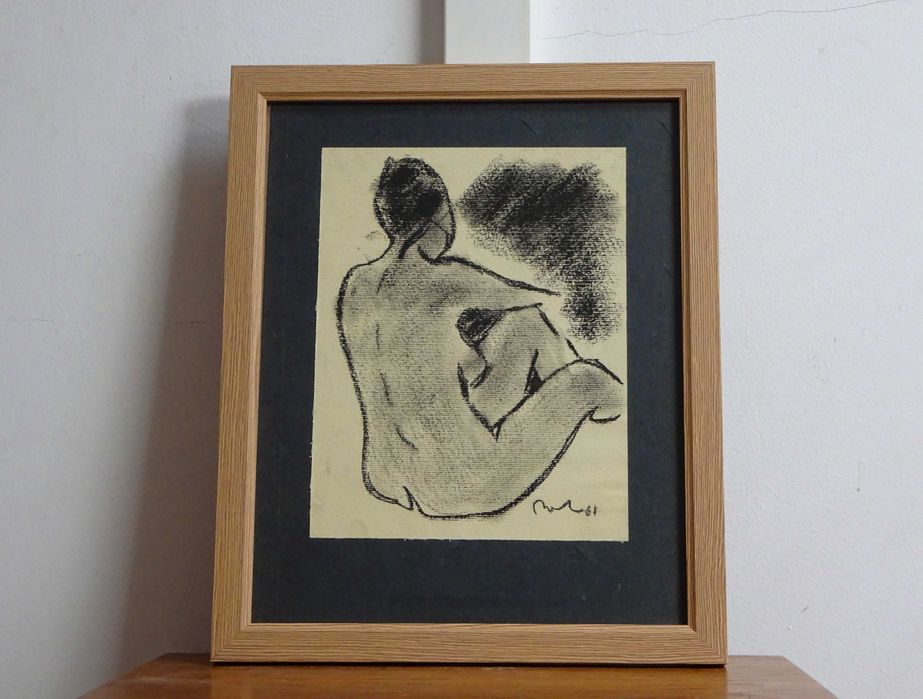 Corneliu Baba, ’Nud meditand’ | Tablou vechi, carbune pe hartie