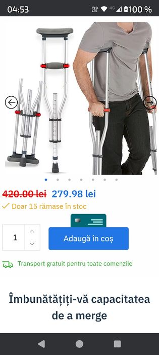Vând pereche cârje axilare pliabile reglabile pret pe pereche