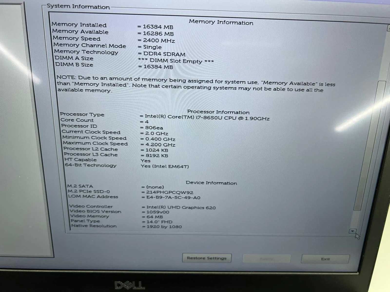 Laptop SH Dell Latitude 7490 i7-8650U 16gb RAM SSD NVME 512 Touch