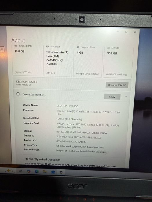 Lenovo Nitro 5 RTX3050 4Gb