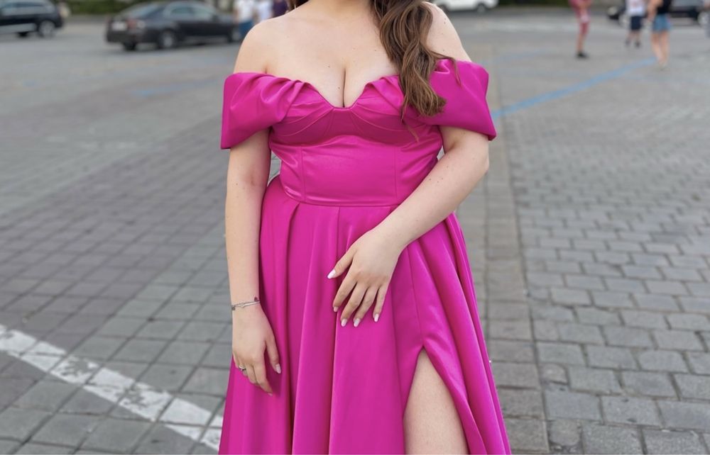 Rochie lungă elegantă de ocazie roz fucsia