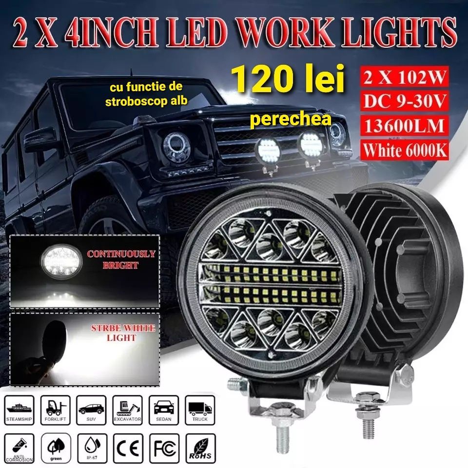 Set Proiectoare LED 48W/72W 12V/24V offroad suv utilaje camioane